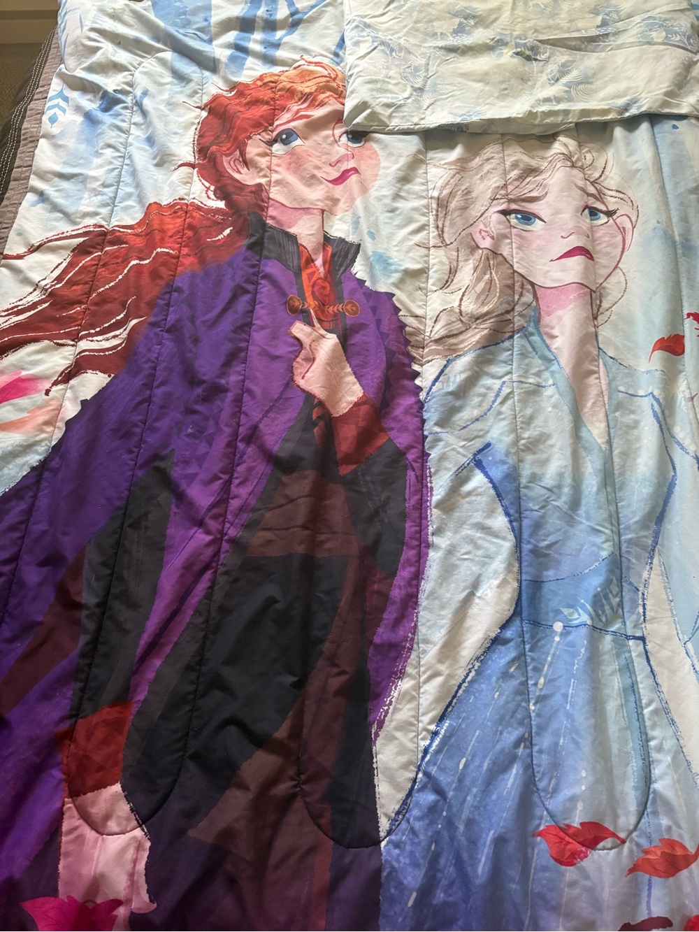 Disney Frozen Anna & Elsa Comforter - Purple, Light Blue, Red